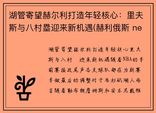 湖管寄望赫尔利打造年轻核心：里夫斯与八村塁迎来新机遇(赫利俄斯 nerf)