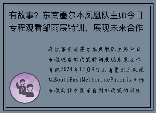 有故事？东南墨尔本凤凰队主帅今日专程观看邹雨宸特训，展现未来合作可能