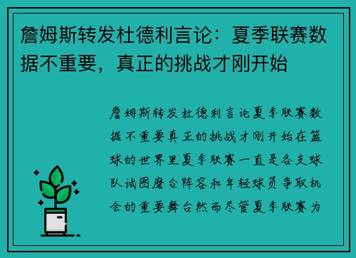 詹姆斯转发杜德利言论：夏季联赛数据不重要，真正的挑战才刚开始